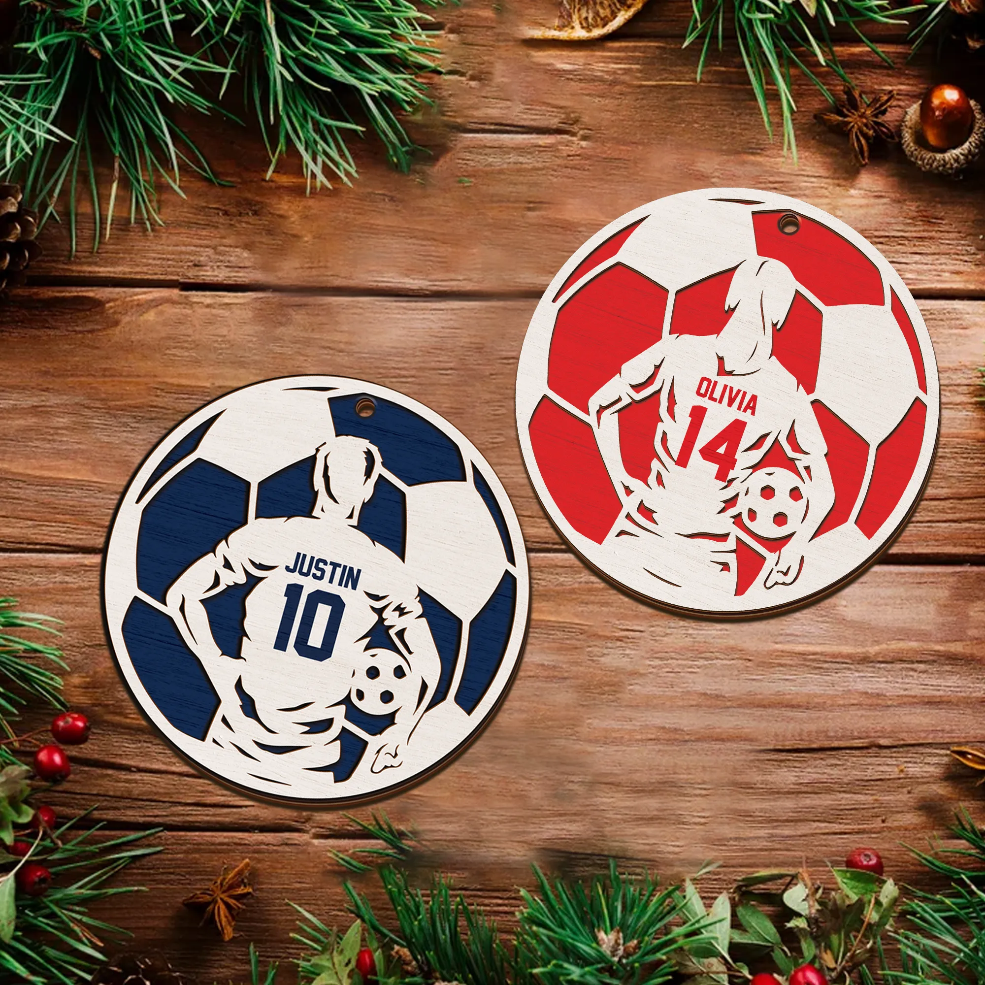 Personalized Football Ornament, 2 Layered and Engraved Wooden Ornament  CF430