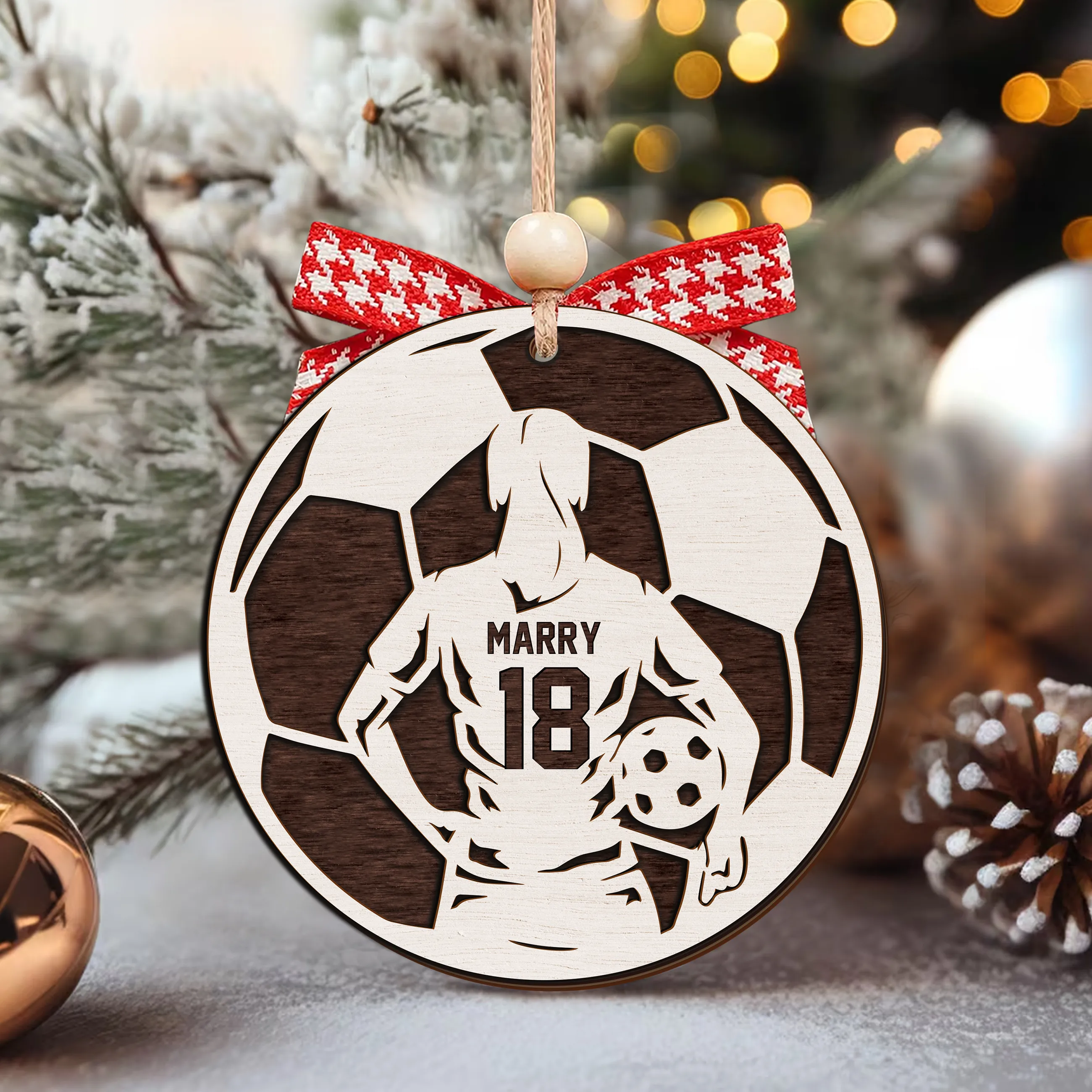 Personalized Football Ornament, 2 Layered and Engraved Wooden Ornament  CF430