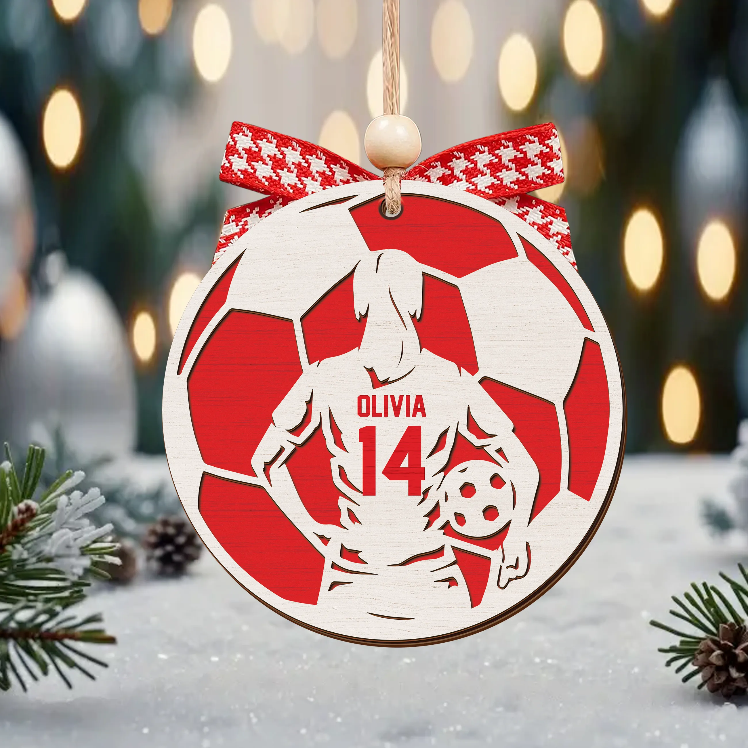 Personalized Football Ornament, 2 Layered and Engraved Wooden Ornament  CF430