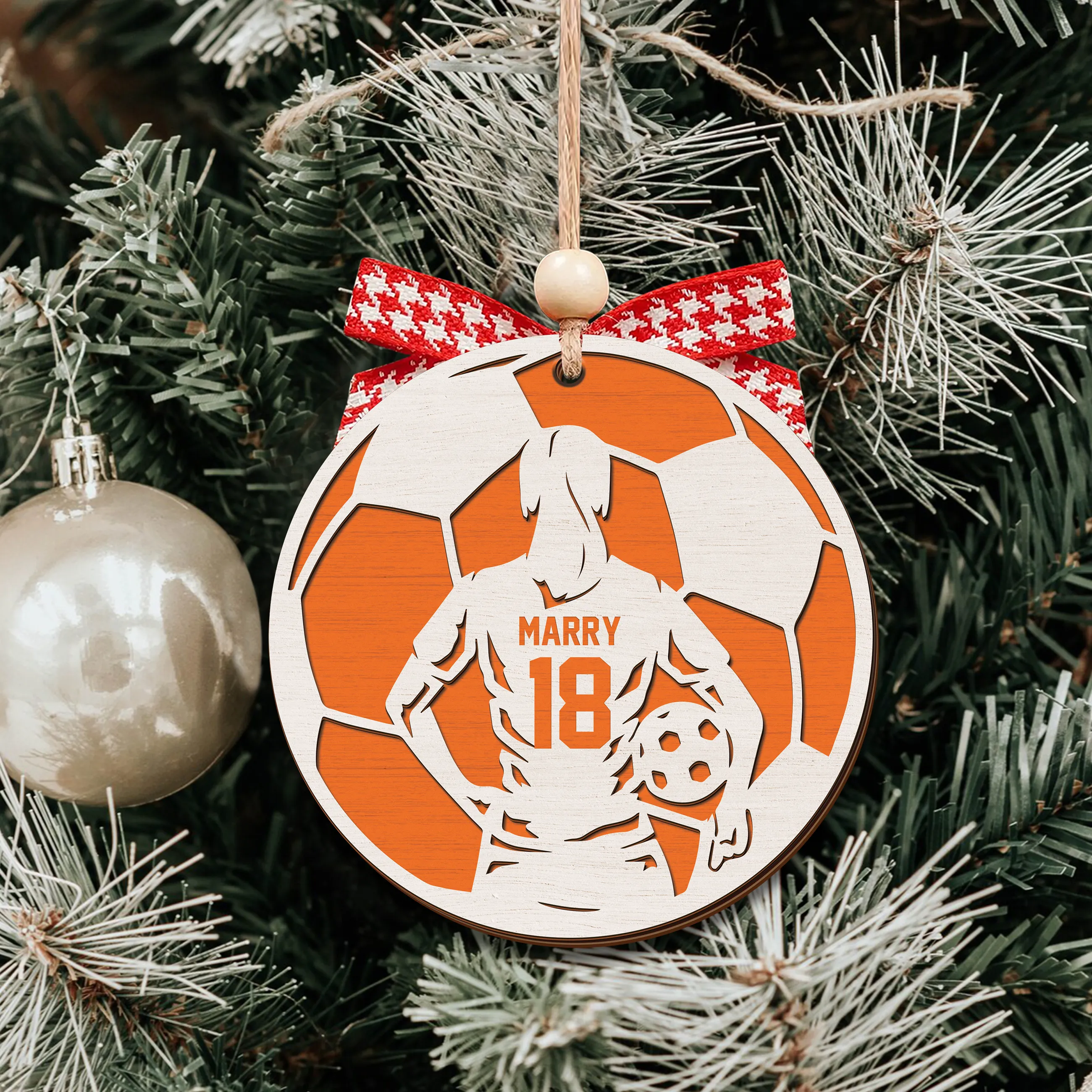 Personalized Football Ornament, 2 Layered and Engraved Wooden Ornament  CF430