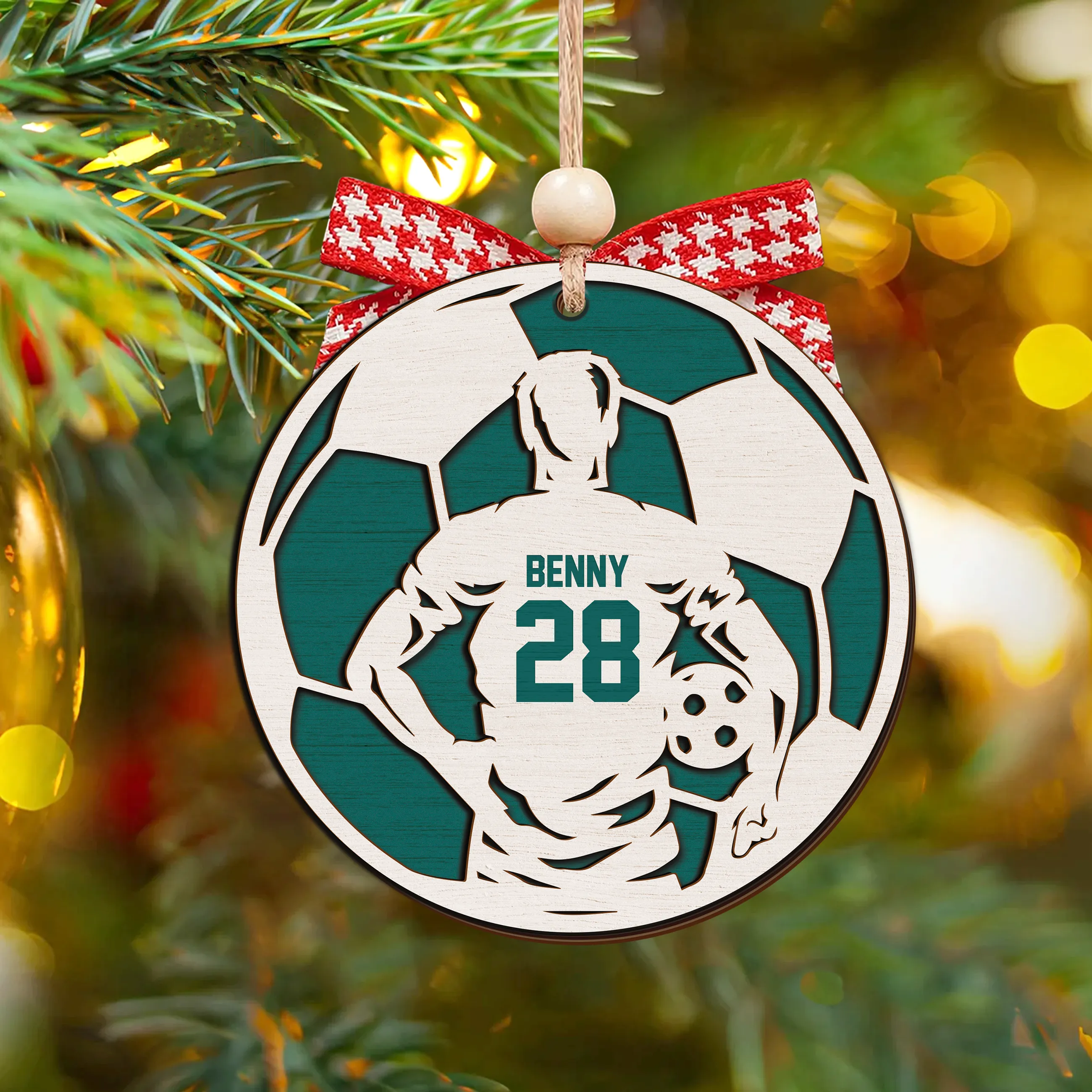 Personalized Football Ornament, 2 Layered and Engraved Wooden Ornament  CF430