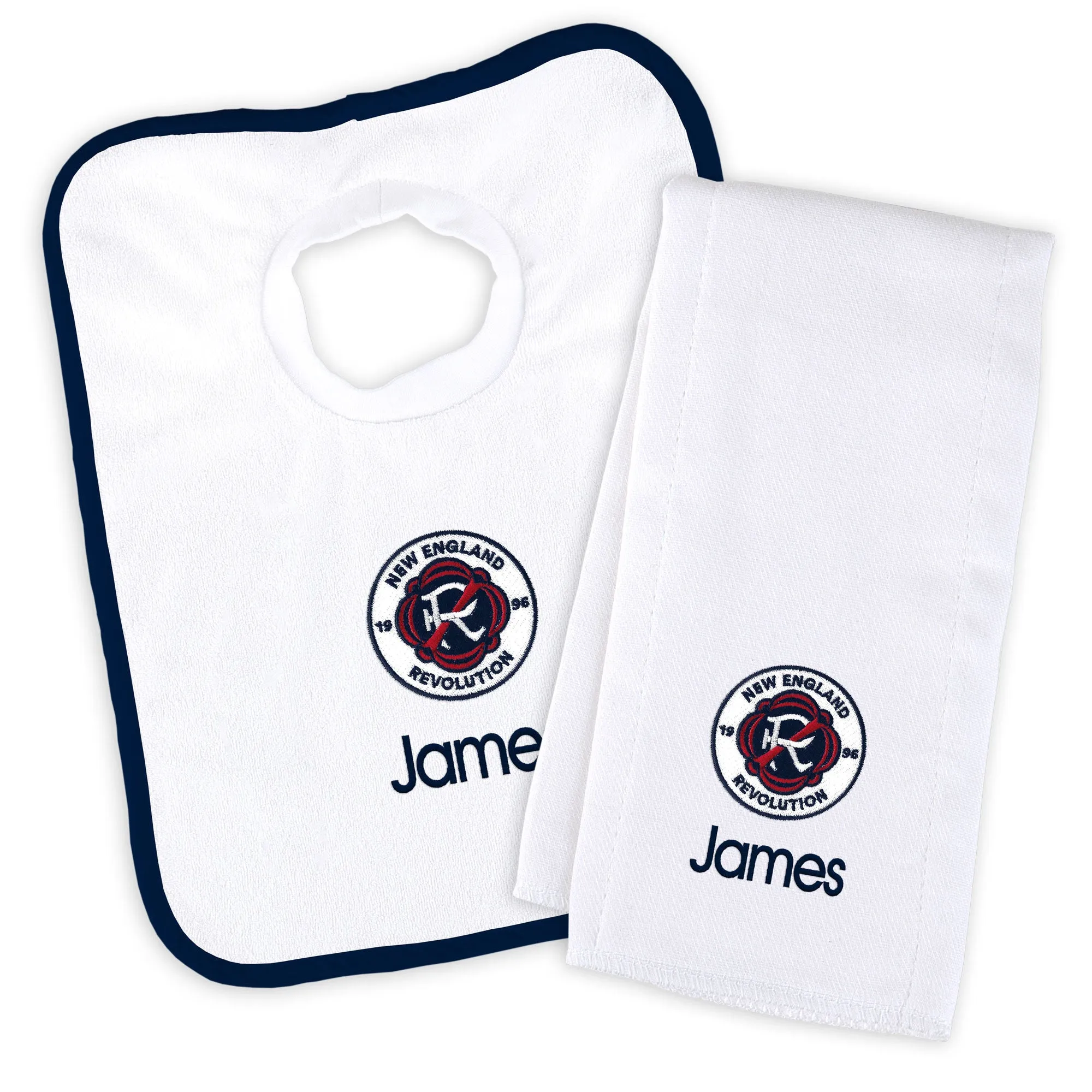 Personalized New England Revolution Bib and Burp Cloth Set