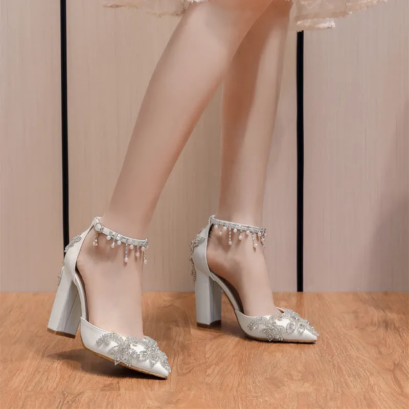 Pointed Crystal Thick Heels