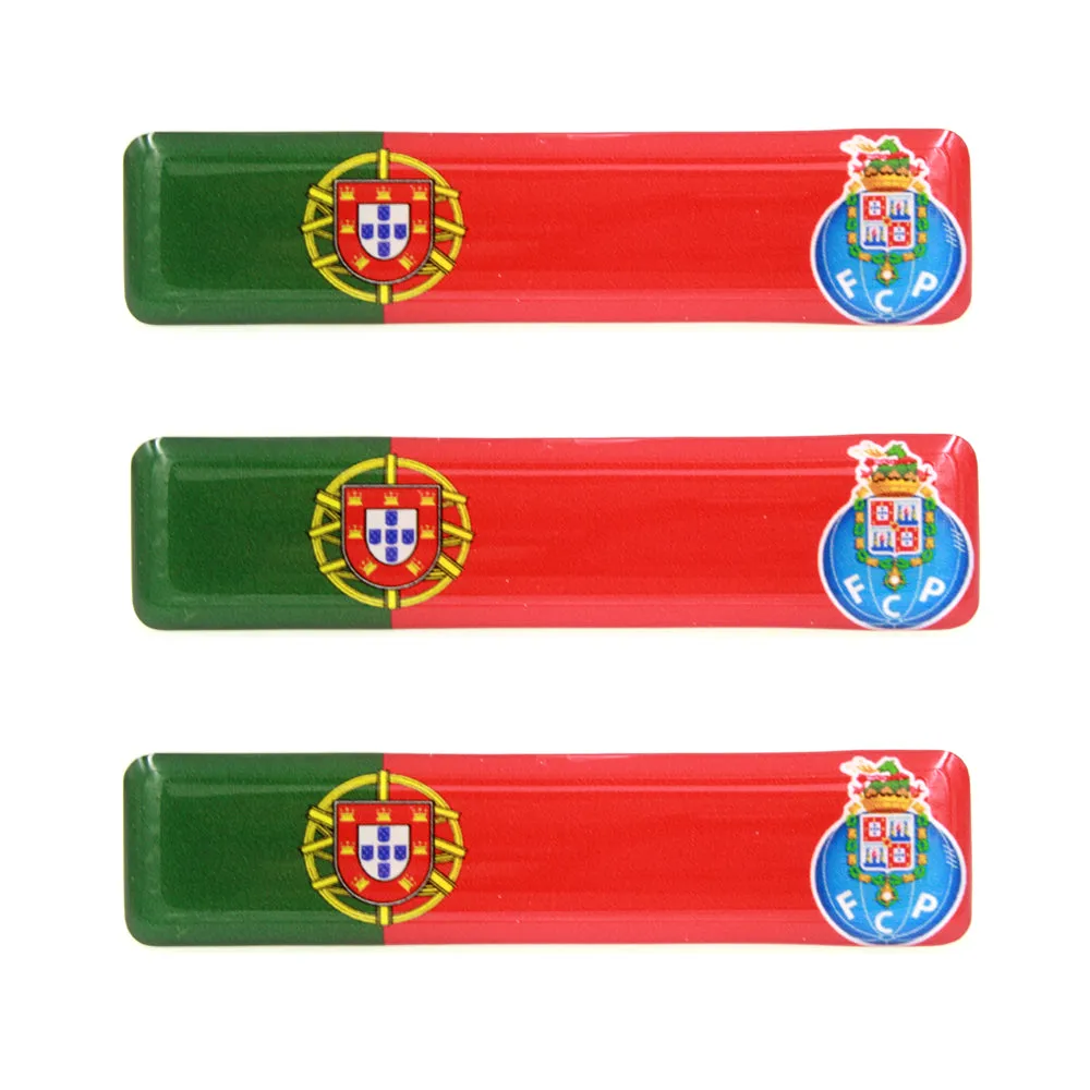 Portuguese Flag With FC Porto Emblem Resin Domed 3D Decal Car Sticker, Set of 3