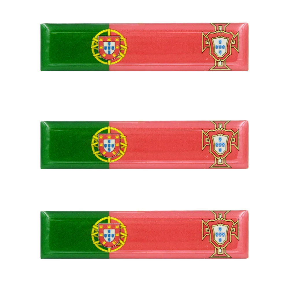 Portuguese Flag With FPF Emblem Resin Domed 3D Decal Car Sticker, Set of 3