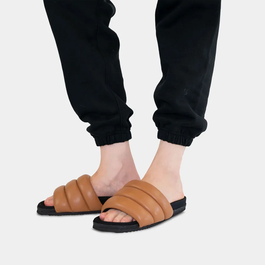 Puffy Sandals in Cognac Vegan Leather