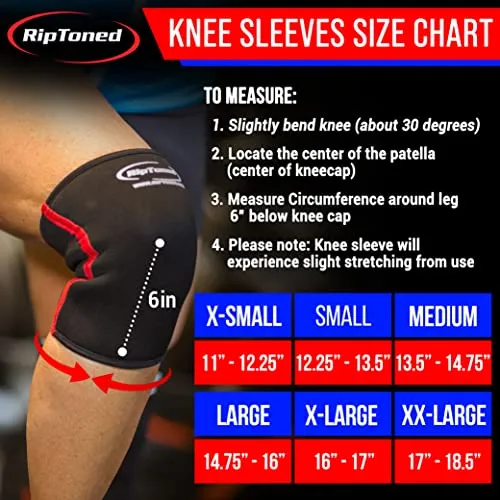 Rip Toned 7mm Knee Sleeve Compression Support for Weight Lifting Squats