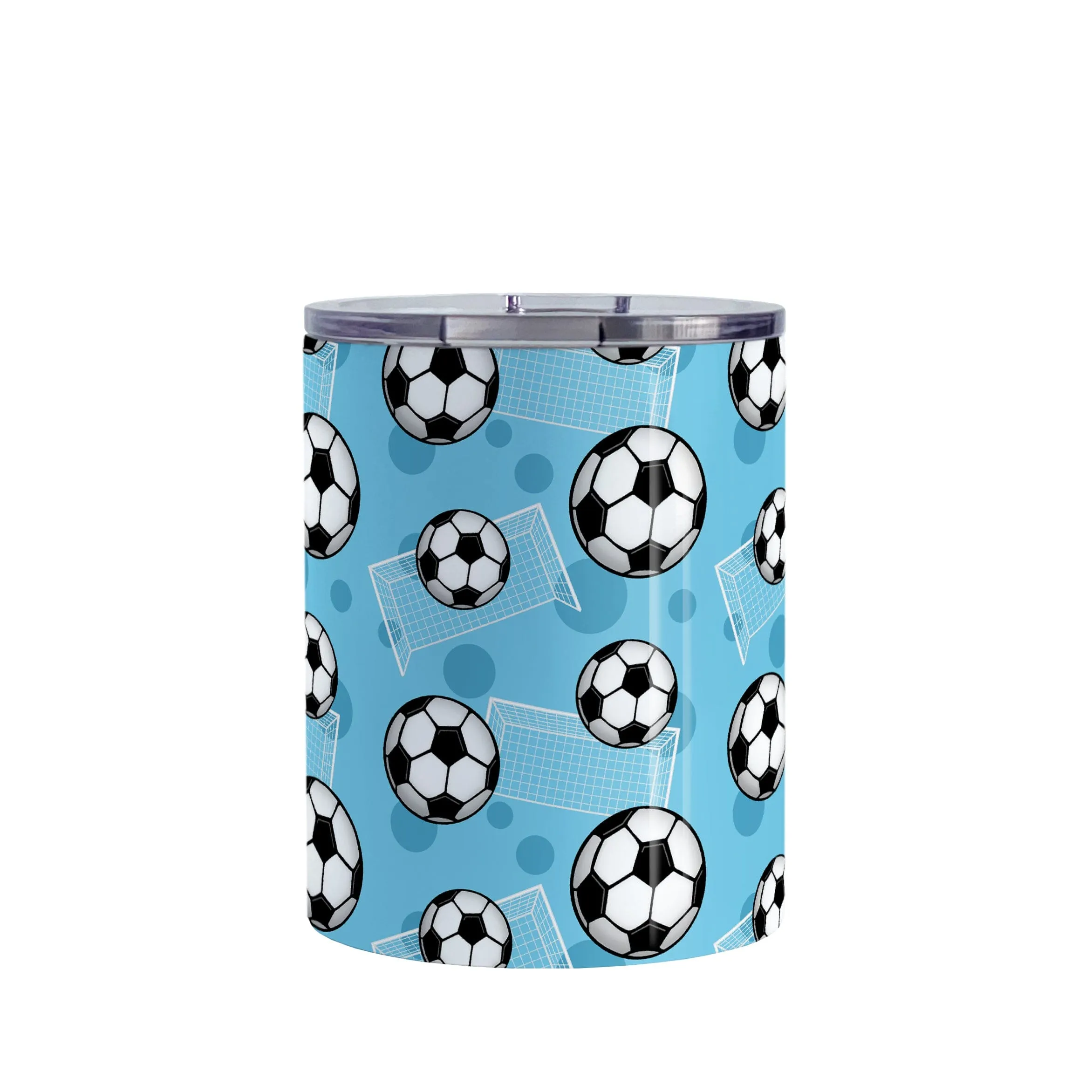 Soccer Ball and Goal Pattern Blue Tumbler Cup