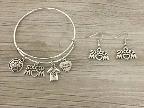 Soccer Mom - Bangle Bracelet & Earrings Set