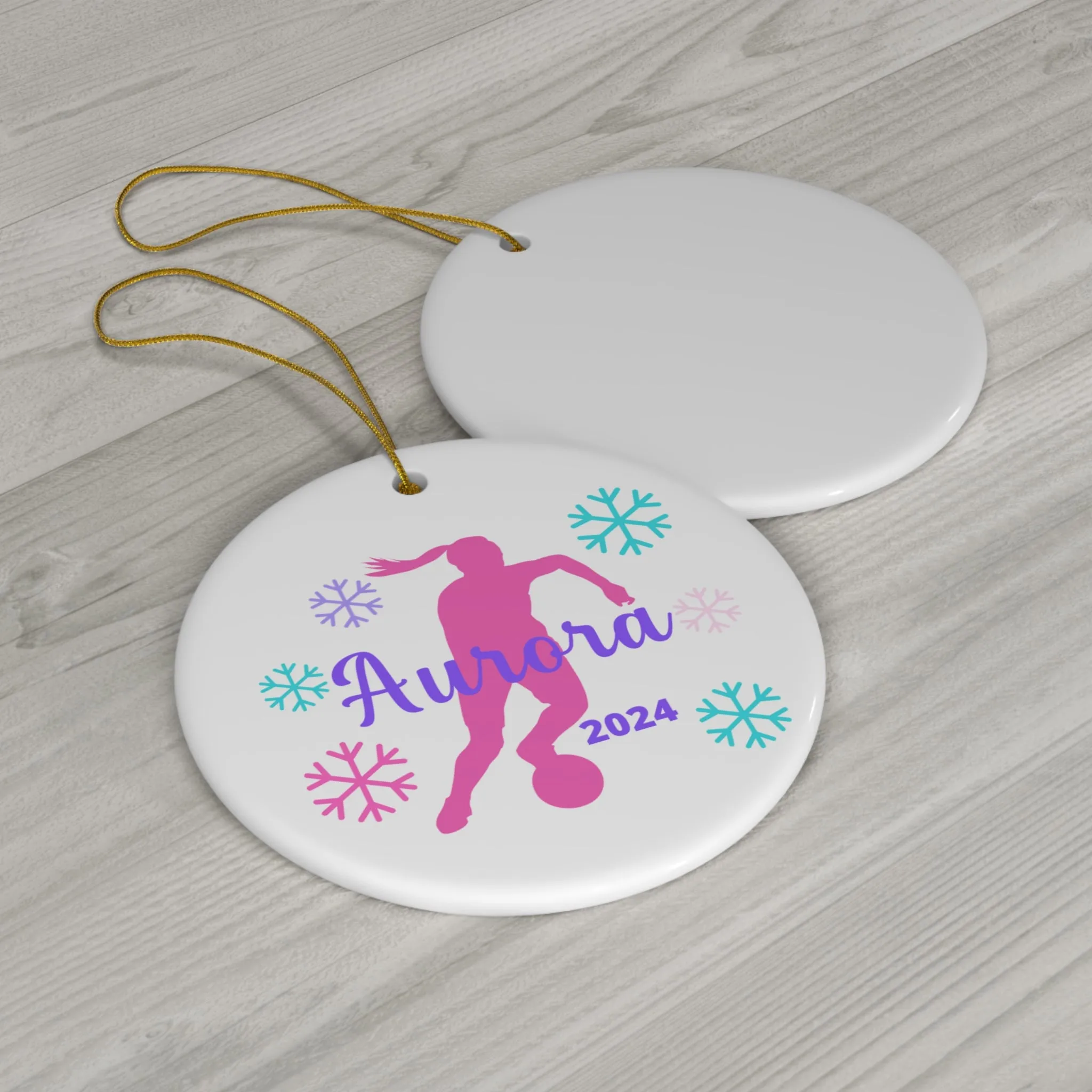 Soccer Ornament, Personalized Girls Soccer Christmas Ornament, 2024 Ceramic Tree Ornament for Women, Gift for Mom, Wife, Grandma