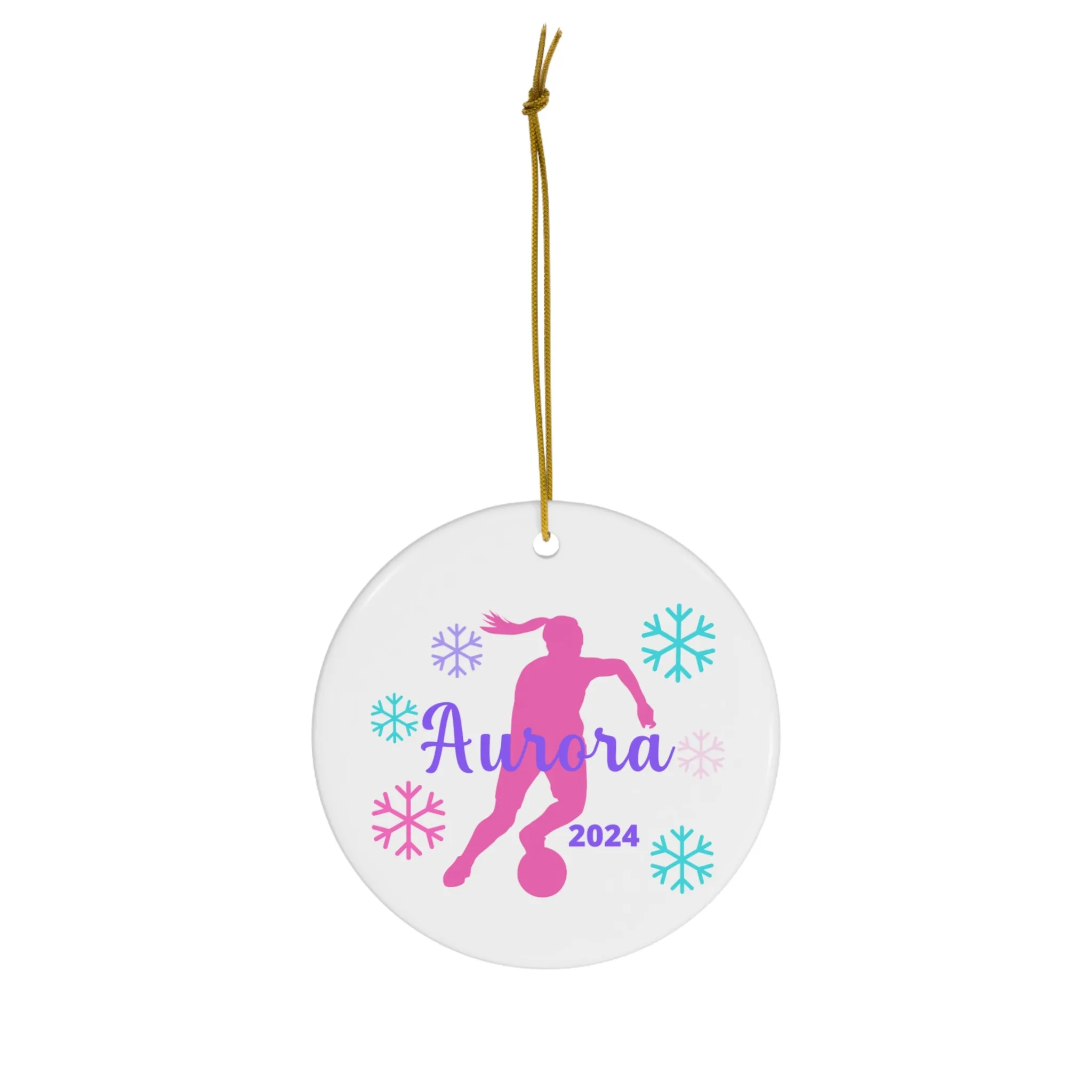 Soccer Ornament, Personalized Girls Soccer Christmas Ornament, 2024 Ceramic Tree Ornament for Women, Gift for Mom, Wife, Grandma