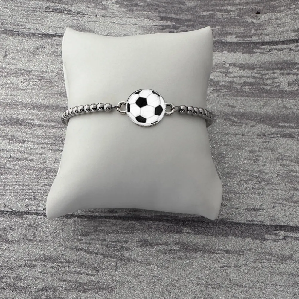 Soccer Silver Beaded Bracelet