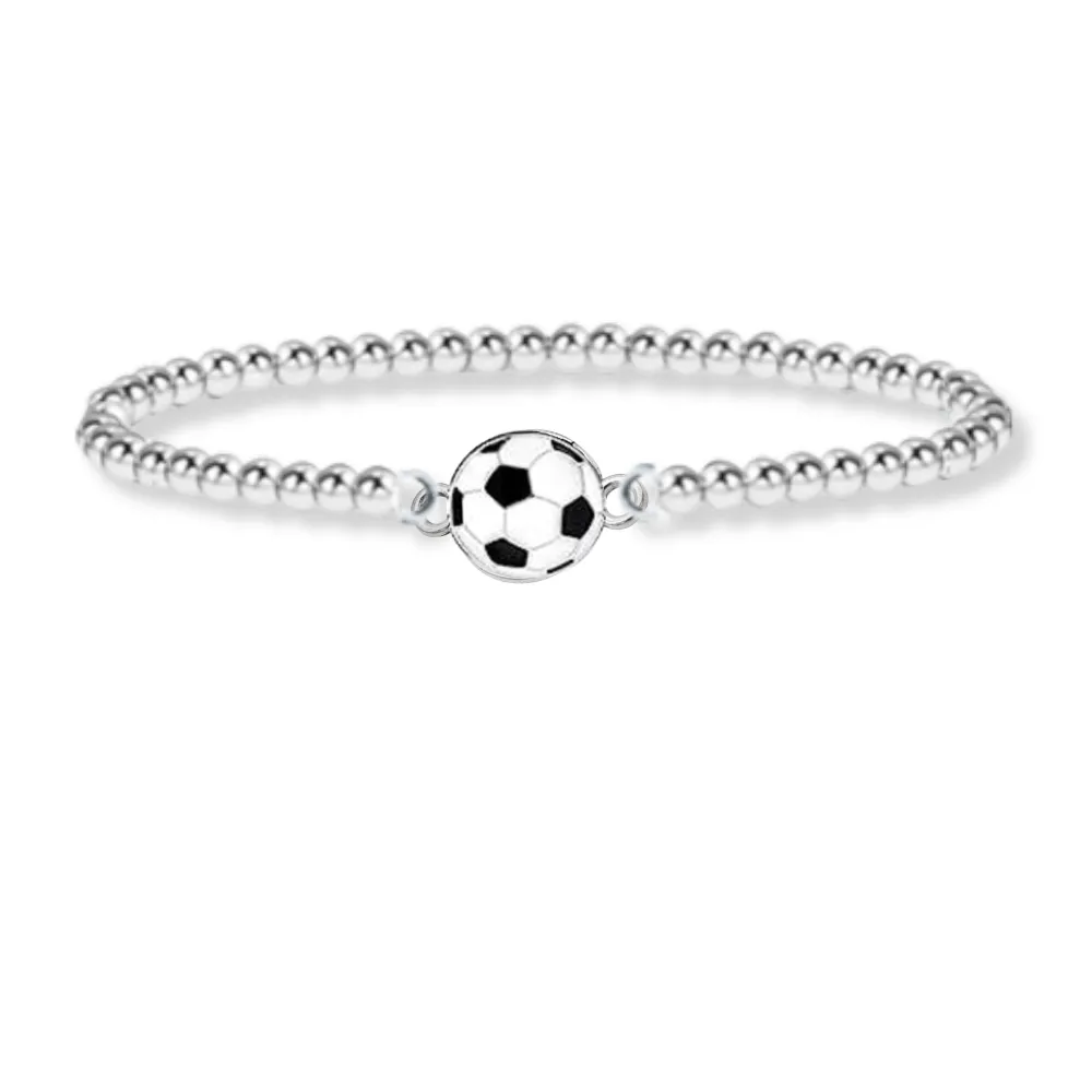 Soccer Silver Beaded Bracelet