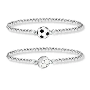 Soccer Silver Beaded Bracelet