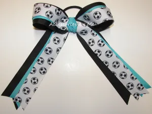 Soccer Turquoise Black Ponytail Bow