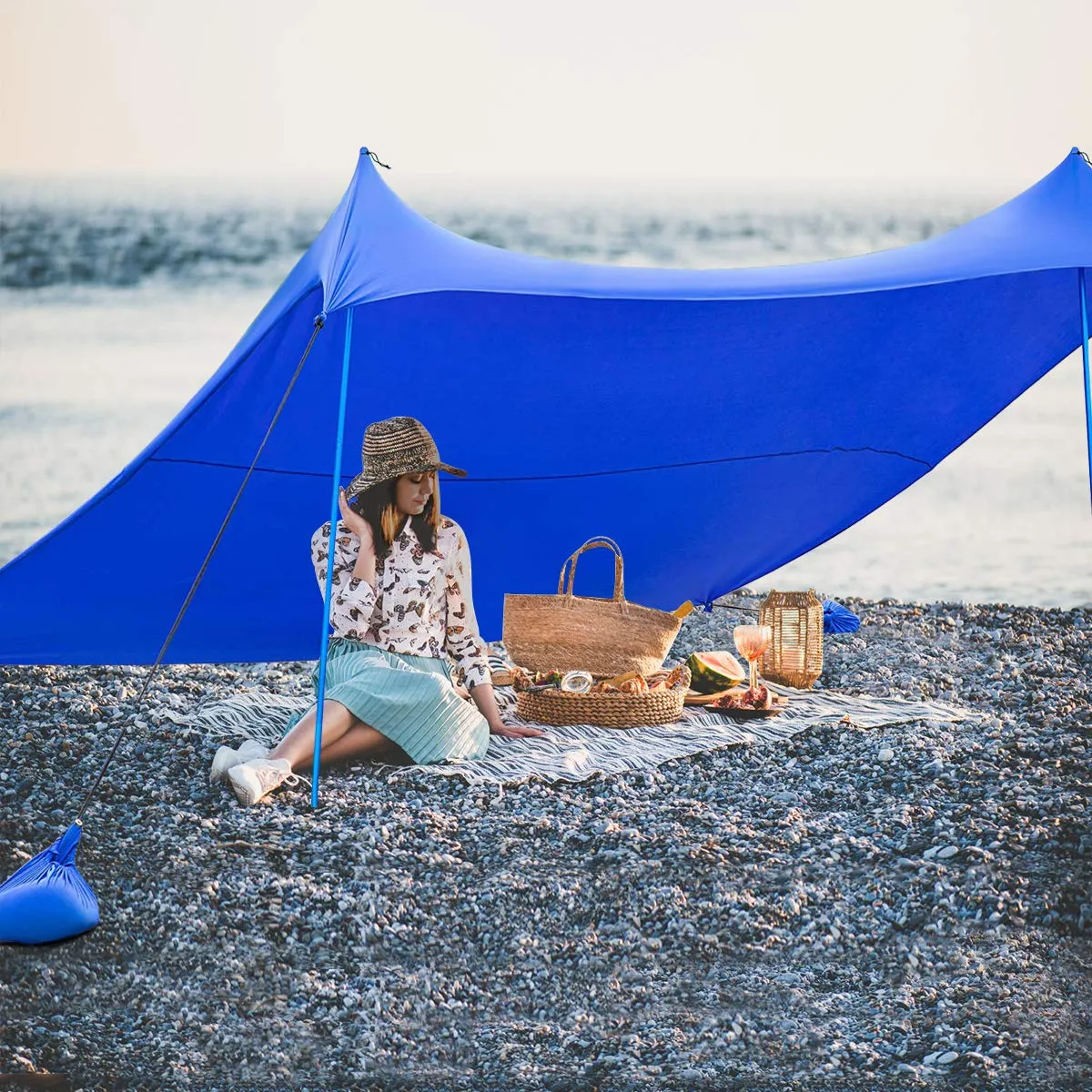 Tangkula Family Beach Sunshade, UPF50  Sun Shade Tent with Aluminum Poles