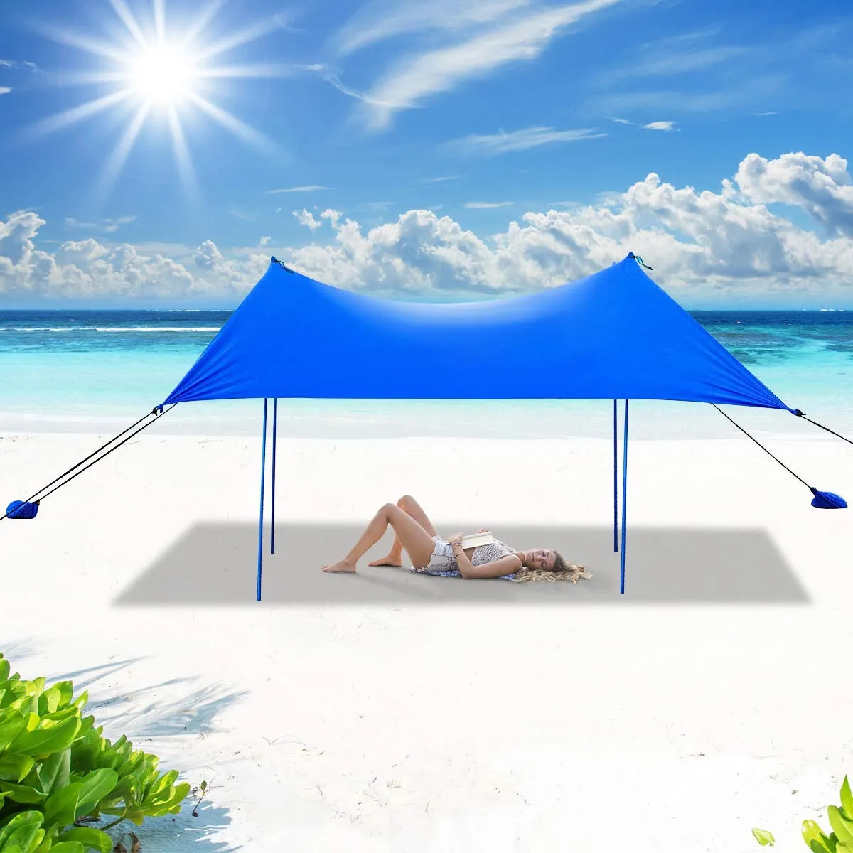 Tangkula Family Beach Sunshade, UPF50  Sun Shade Tent with Aluminum Poles