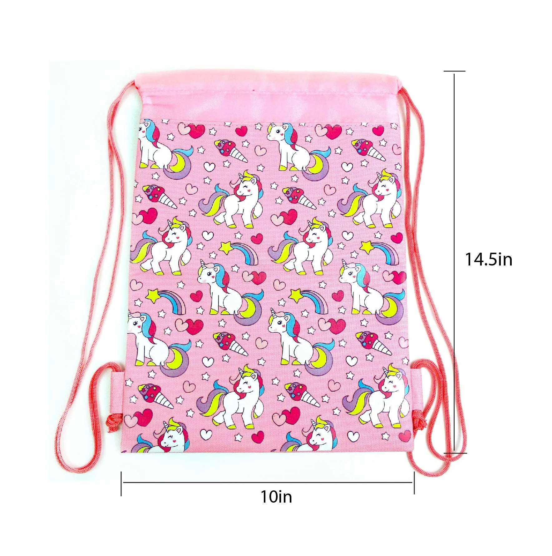 Unicorn Drawstring Backpack with Wristlet 2 Piece Set Travel Gym Cheer (Pink)