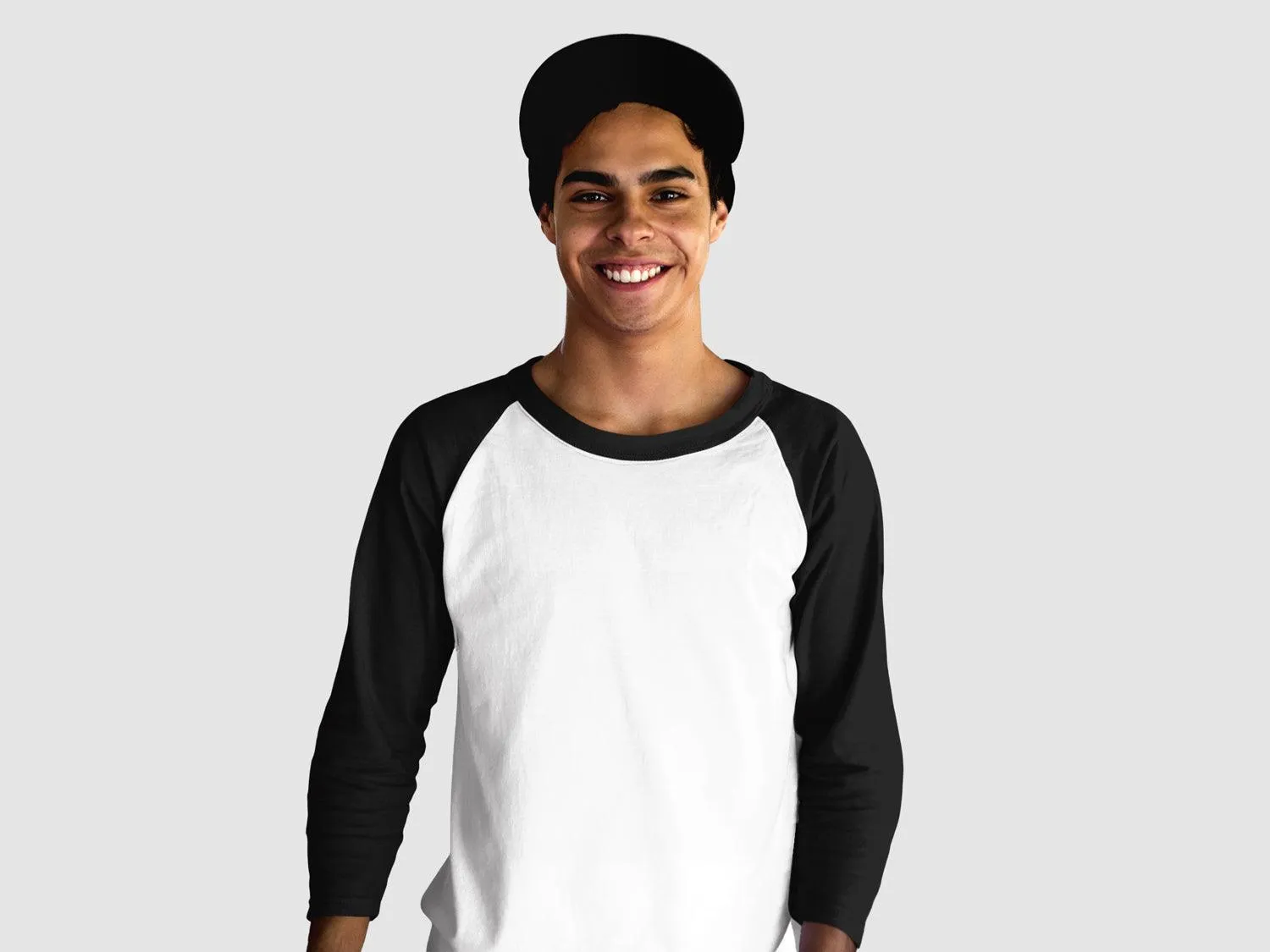 White & Black Raglan Sleeve T-shirt for Men - 100% Cotton, Super Soft