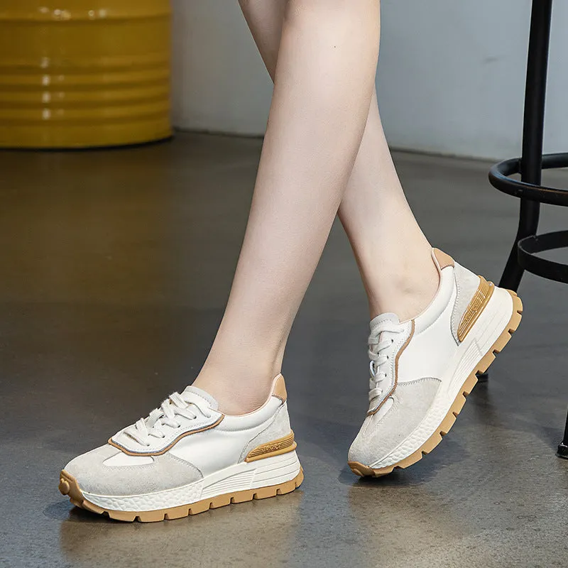 Women Minimalist Fashion Leather Thick Soled Casual Sneakers