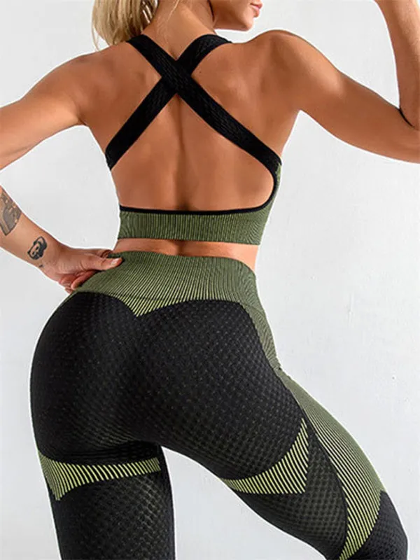 Women's Halter Neck Yoga Tank Top   High Waist Tight Yoga Pants Two-Piece Set