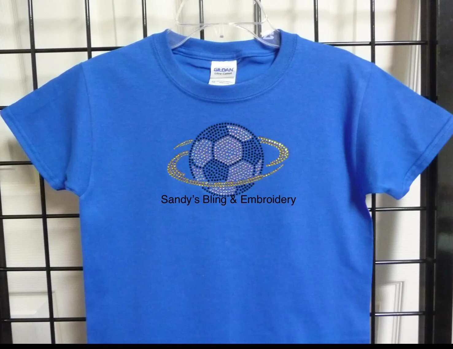 Youth XSmall Royal Blue Soccer Ball Swoosh Rhinestone T-shirt